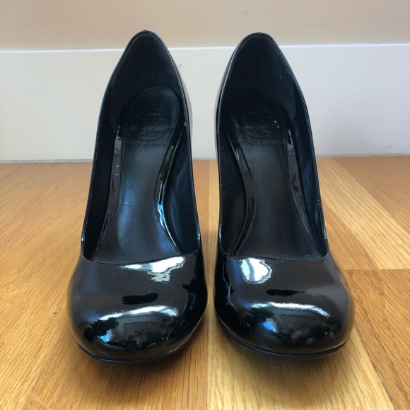 $348~TORY BURCH~Black Patent Leather COLIN Glitter Heel Round Toe Pumps~7/7.5 - Picture 9 of 15